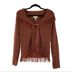 Susan Bristol Wool Fringed Cardigan Rust Small